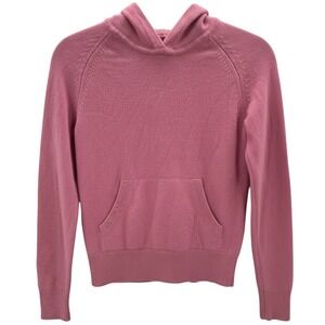 Banana Republic Cashmere Hoodie Pink Ribbed Pullover Pocket Luxury Sweater Sz XS